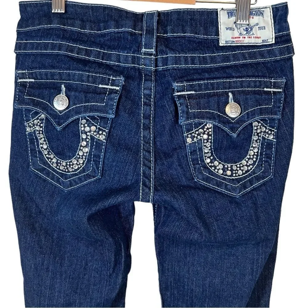 True Religion Becky Rhinestone Flap Pocket Jeans Style# WS2564C47